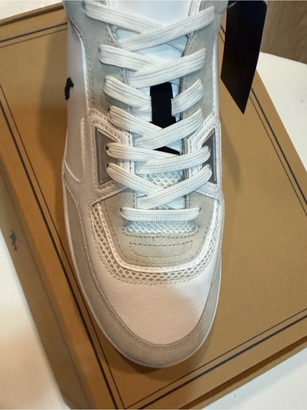 Polo/ Open Masters Leather-Paneled Sneaker/ LTL wHT/ BLK- leather/suede/ mesh/